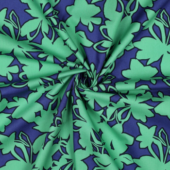 Preview: Popeleine - Fein gewebte Baumwolle - Blumen blau/grün