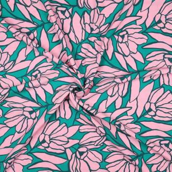 Preview: Lenzing Ecovero - Nerida Hansen - Inked Bouquet - Green/Pink