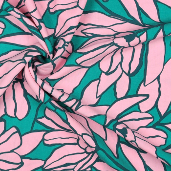 Lenzing Ecovero - Nerida Hansen - Inked Bouquet - Green/Pink