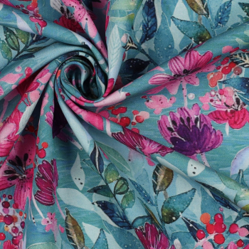 Preview: Viskose - Flowers - Blue - Digitaldruck