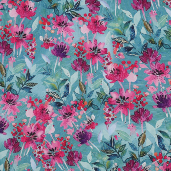 Viskose - Flowers - Blue - Digitaldruck
