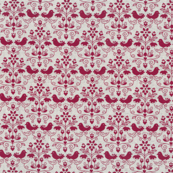 Westfalenstoffe - Druckstoff - Trondheim - Vögel in Blumenranken - beige-rot