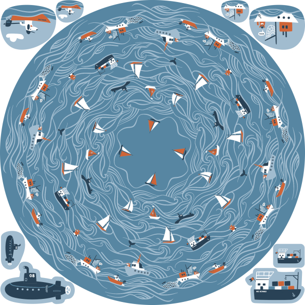 Round about by Käselotti - Schiffe - Panel 140x140 cm