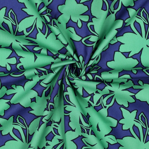 Popeleine - Fein gewebte Baumwolle - Blumen blau/grün