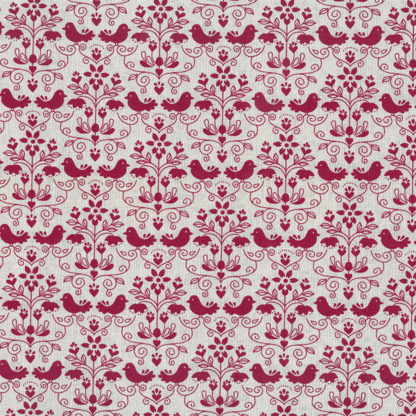 Westfalenstoffe - Druckstoff - Trondheim - Vögel in Blumenranken - beige-rot